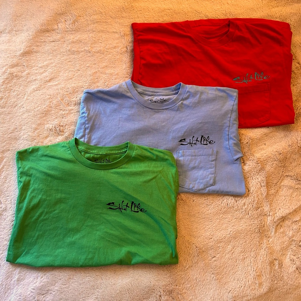 3-Pack Salt Life Graphic T-shirts - Red - Green - Blue - Men's Medium